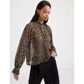 French Connection Womens Animal Print Stand Collar Pintuck Blouse - XS - Multi, Multi