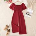 Girls Frill Trim Butterfly Sleeve Shirred Jumpsuit