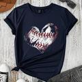 Womens Heart Baseball Printed Short Sleeve TShirt