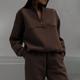 Womens Zipper Half Placket Drop Shoulder Sweatshirt And Pants Set