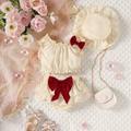 Baby Girl Frill Trim Top Bow Front Shorts Accessory Hat Set