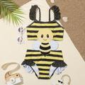 Young Girl Cartoon Bee Frill Trim One Piece Swimsuit