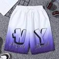 Teen Boy Gradient Letter Print Drawstring Waist Shorts