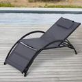 Outsunny Garden Patio Sun Lounger Half Circle Armrest Adjustable Head Footrest Aluminium Frame Textline Seat Pillow Garden Outdoor