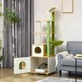PawHut Cat Tree With Cat Litter Box For Indoor Cats Cat Enclosure With Scratching Post Cat House Hammock Platforms Removable Cushions Oak Tone