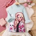 Young Girl Dress Pink Anime Girl Printed Fashionable AllMatch Long Sleeve Half High Collar Dress For Spring Autumn And Winter