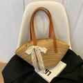 Seashell Straw Woven Tote Bag With Silk Scarf Shoulder Bag Beach Bag Dumpling Bag