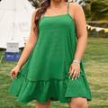 Plus Size Womens Summer New Fashion Casual Music Festival Loose Design Textured Fabric Babydoll ALine Hem Green Dress