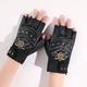 Piece Skull Gothic Gloves Women Vintage Genuine Leather Biker Fingerless Gloves Mittens