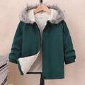 Young Boy Raglan Sleeve Fuzzy Hooded Thermal Lined Coat