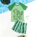 Little Boys Cactus Printed TwoPiece Swimsuit Set With Swim Trunks And Separated Swim Top