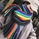 pc Womens Black Rainbow Threecolor Striped Knitted Scarf Thickened Warm Shawl Winter Long Scarf Suitable For Daily Use