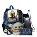 Disney Accessories | 5 Piece Star Wars Backpack Set W/ Lunch Bag & Cinch Pencil Pouch Mandalorian | Color: Blue | Size: Osb