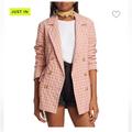Free People Jackets & Coats | Free People Olivia Gingham Double-Breasted Blazer Pink And Cream Size Xl Nwt | Color: Cream/Pink | Size: Xl
