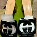 Gucci Shoes | Gucci Cosmos Black Leather Sandal Sz 37 | Color: Black/Gold | Size: 7