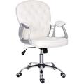 (White) Desk Chair for Home,Leather Ergonomic Office Chair with Armrest Comfy Computer Chair with Rocking Function Home Work Swivel Chair Kids Chair