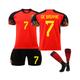 (20(110-120CM)) Belgium 2022/23 Home Jersey De Bruyne #7 Soccer T-Shirt Shorts Kits Football 3-Pieces Sets