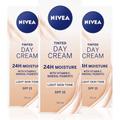 NIVEA Tinted Moisturising Day Cream in a Pack of 3 (3 x 50 ml), Vitamin E Enriched Tinted Moisturiser with SPF 15, Skin Care Essentials