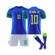 (22(120-130CM)) New Brazil Men's Away World Cup #10 Neymar jR. Jersey Soccer T-Shirt Shorts Kits Football 3-Pieces Sets