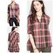 Free People Tops | Euc Free People Preppy In Plaid Checked Button Down High Low Tunic Blouse Small | Color: Gray/Red | Size: S