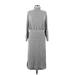 Saturday Sunday Casual Dress - Midi High Neck 3/4 sleeves: Gray Solid Dresses - Women's Size Medium