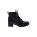 Clarks Ankle Boots: Combat Chunky Heel Casual Black Solid Shoes - Women's Size 8 1/2 - Round Toe