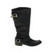 Steve Madden Boots: Strappy Chunky Heel Casual Black Solid Shoes - Women's Size 8 1/2 - Round Toe