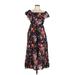 Grace Elements Casual Dress - Midi Boatneck Short sleeves: Black Print Dresses - Women's Size Large