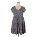 SO Casual Dress - A-Line Scoop Neck Short sleeves: Blue Floral Dresses - Women's Size 2X-Large