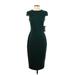 Zara Basic Casual Dress - Sheath Crew Neck Short sleeves: Green Print Dresses - Women's Size Small