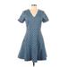Draper James Casual Dress - A-Line V Neck Short sleeves: Blue Dresses - Women's Size 10