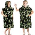 SUN CUBE Kids Changing Robe Surf Poncho, Kids Beach Towels for Toddler, Microfiber Hooded Wearable Swim Towel Boys Girls 3-8, Camo Green, One size