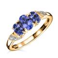 TJC Tanzanite Three Stone Ring for Women in Gold Plated 925 Sterling Silver Prongs Setting Forever Together Gemstone Size V Blue Coloured December Birthstone