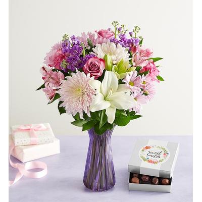 1-800-Flowers Flower Delivery Love You Mom Bouquet W/ Purple Vase & Chocolate