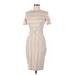 De Collection Casual Dress - Sheath High Neck Short sleeves: Tan Stripes Dresses - Women's Size Medium