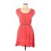 Aeropostale Casual Dress - Mini Scoop Neck Short sleeves: Red Solid Dresses - Women's Size Large