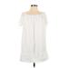 Lulus Casual Dress - Shift Boatneck Short sleeves: White Solid Dresses - Women's Size Small