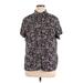 Croft & Barrow Short Sleeve Button Down Shirt: Black Floral Tops - Women's Size X-Large