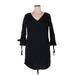 J.Crew Factory Store Casual Dress - Shift V-Neck 3/4 sleeves: Black Print Dresses - Women's Size 16