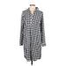 J.Jill Casual Dress - Shirtdress: Black Checkered/Gingham Dresses - Women's Size X-Small