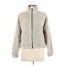 American Eagle Outfitters Fleece Jacket: Short Ivory Print Jackets & Outerwear - Women's Size Medium