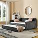 Full Size Daybed with Twin Size Trundle Upholstered Tufted Sofa Bed, Waved Shape Arms