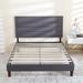 Upholstered Platform Bed Frame Queen / Headboad and Storage /Wood Slat Support / Dark Grey