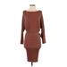 Express Casual Dress - Sweater Dress Boatneck 3/4 sleeves: Brown Print Dresses - New - Women's Size Small