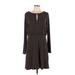 Ann Taylor LOFT Casual Dress - A-Line Keyhole Long sleeves: Black Print Dresses - Women's Size 10