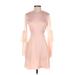 Topshop Cocktail Dress - A-Line High Neck 3/4 sleeves: Pink Solid Dresses - Women's Size 4