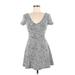 Forever 21 Casual Dress - Mini Plunge Short sleeves: Gray Dresses - Women's Size Medium