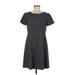 Ann Taylor Factory Cocktail Dress - A-Line Crew Neck Short sleeves: Gray Dresses - Women's Size 6 Petite