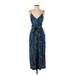 Free People Casual Dress - Midi V-Neck Sleeveless: Blue Floral Dresses - Women's Size 4