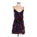 Luna Chix Casual Dress - Mini Plunge Sleeveless: Purple Floral Dresses - Women's Size Small